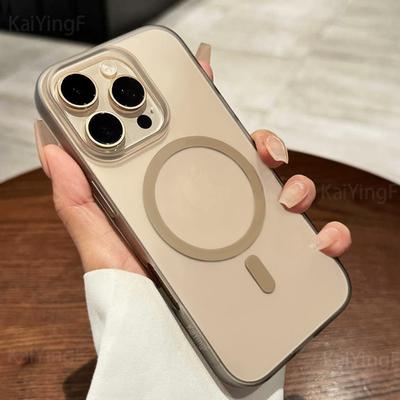 Ультратонкий чехол для телефона iPhone 16 15 14 13 12 11 Pro Max для беспроводной зарядки Magsafe, матовый полупрозрачный чехол
