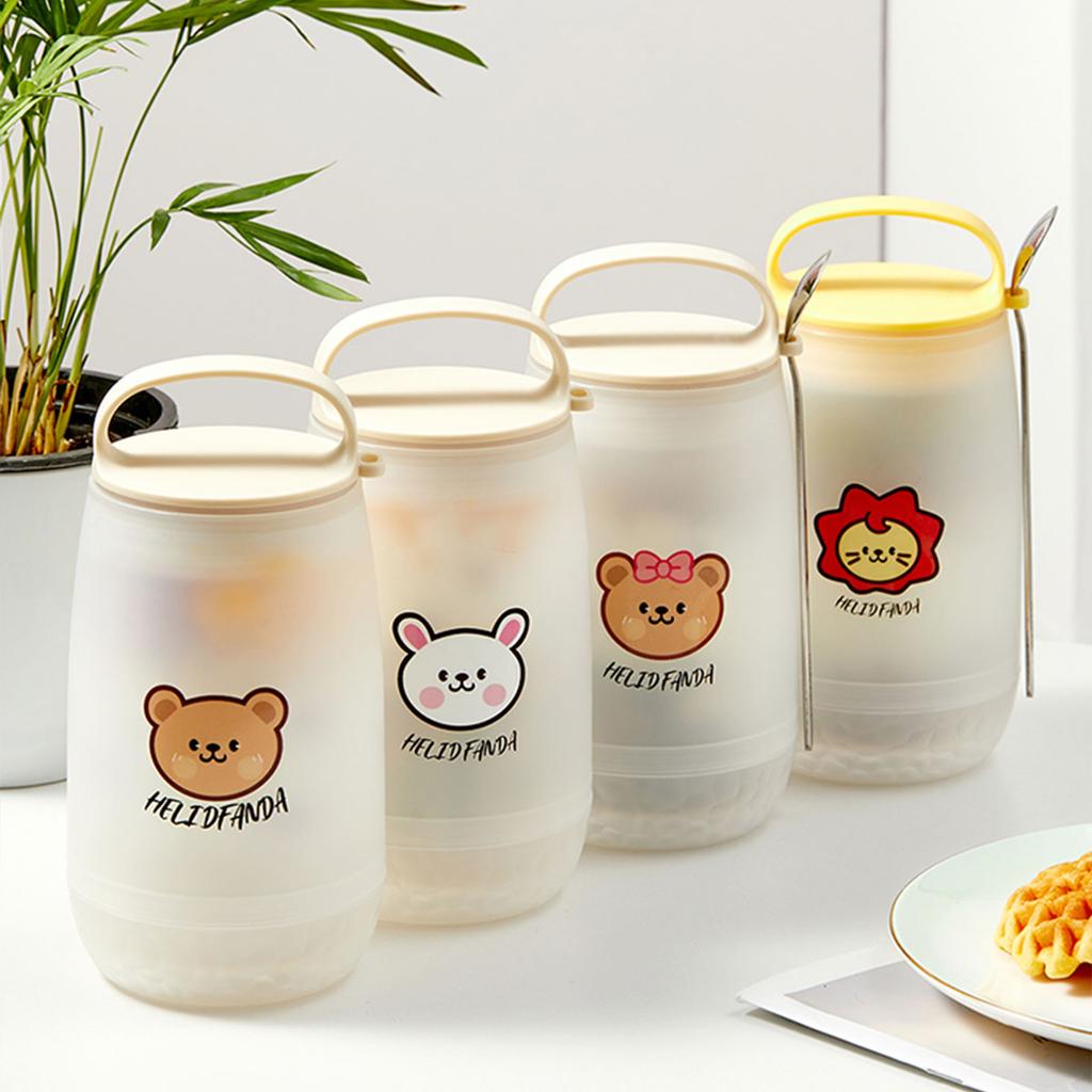 Cute Oat Breakfast Cups With Spoon Portable Plastic Food Container Reusable Leak Proof Salad Yogurt Cup Microwave Safe