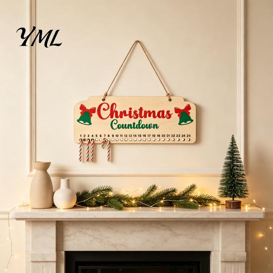 Rustic Wooden Holiday Decor Christmas Advent Calendar, Hanging Countdown Board with Candy Dates, Festive Wall Decoration for Home, Ornament