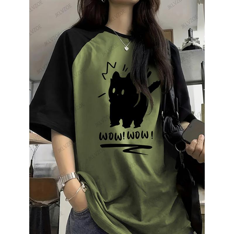Забавная женская летняя футболка с принтом кота, пэчворк, с коротким рукавом, футболки в стиле харадзюку, спортивная футбольная майка, Y2K, свободные топы оверсайз