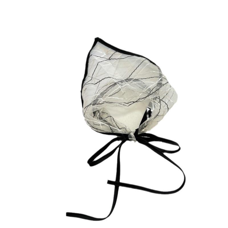 Black Sexy Hair Scarf Triangle Headband Women Embroidery Flower Sheer Headscarf French Vintage Kerchief Travel Photo Accessories