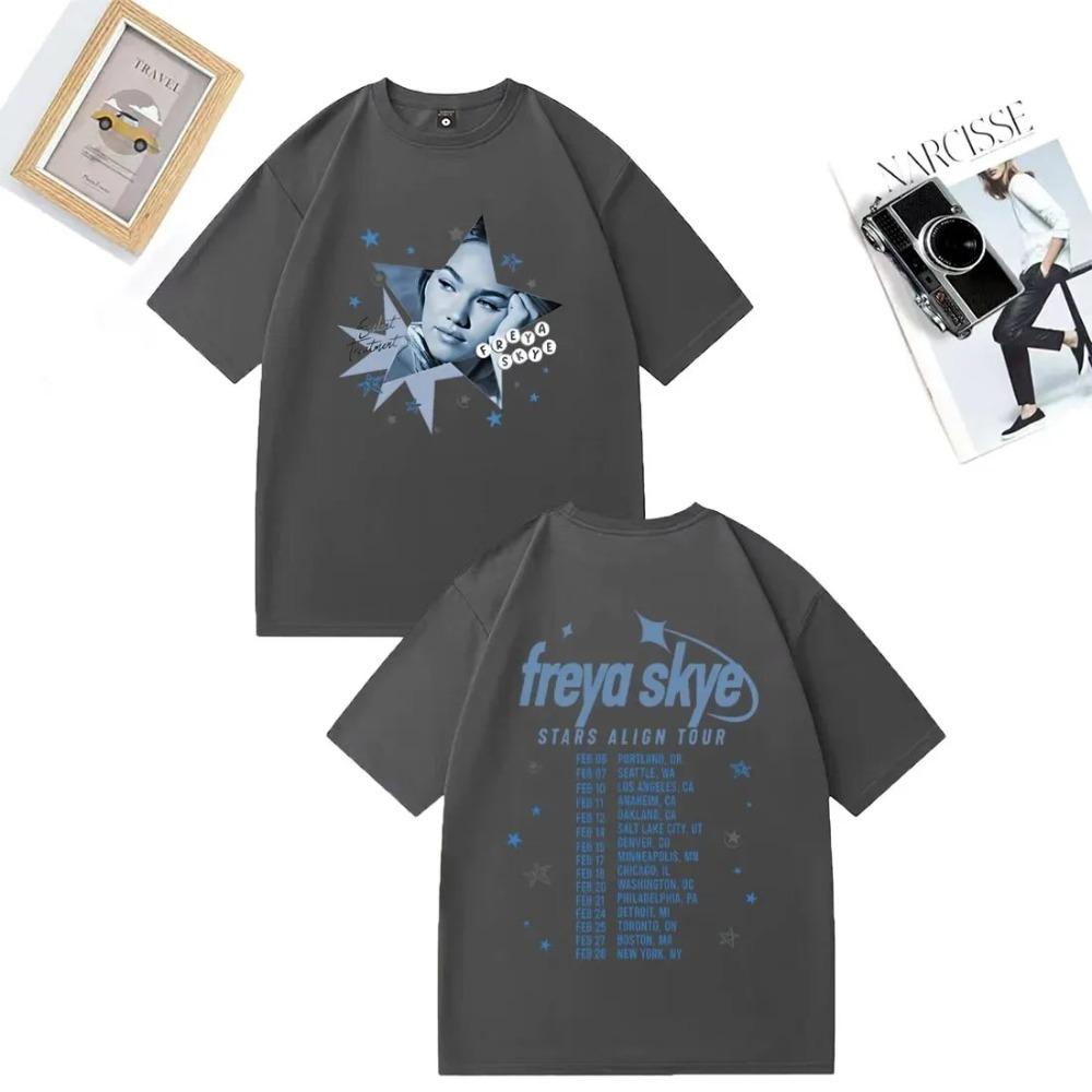 Freya Skye Stars Align World Tour Double Sided Oversized T-Shirt Pop Singer Casual Gray Unisex T-shirts