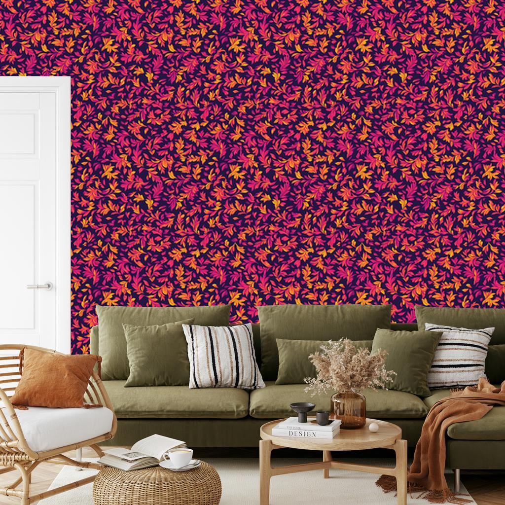 Intricate floral pattern wallpaper in purple and plum 50x1000