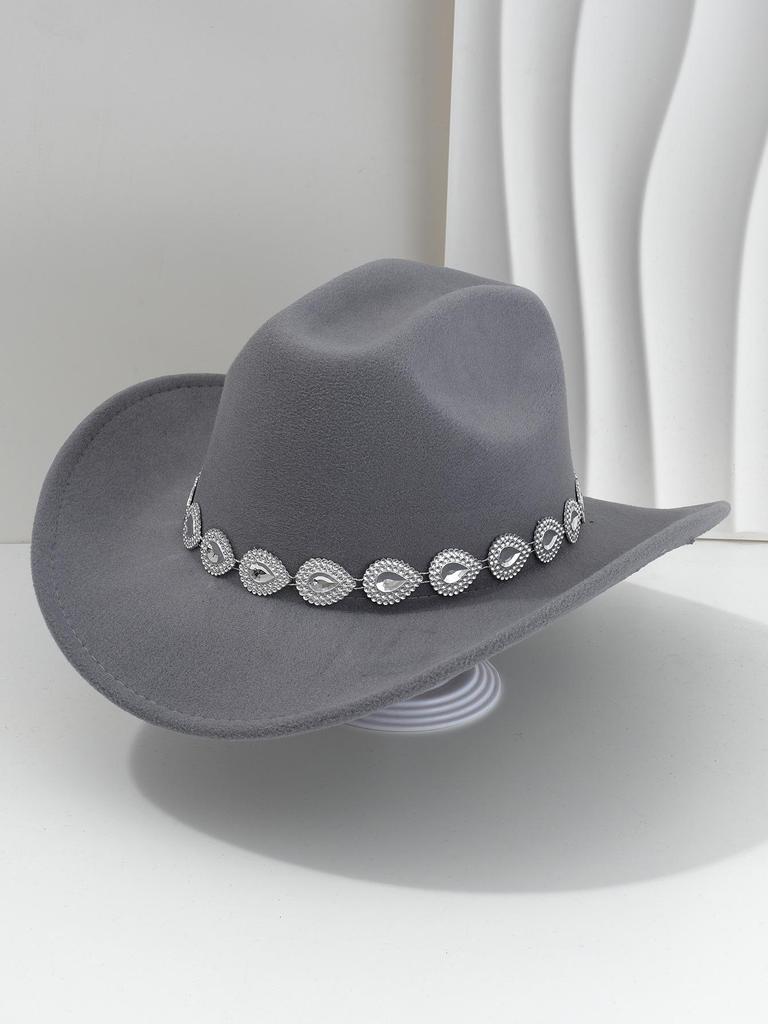 Women's Western Cowboy Hat with Teardrop Gem Embellishment - Vintage Jazz Party Hat.