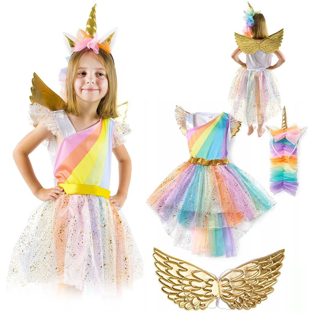 Costume dress set golden unicorn dress headband wings size 120 Golden unicorn costume size 130