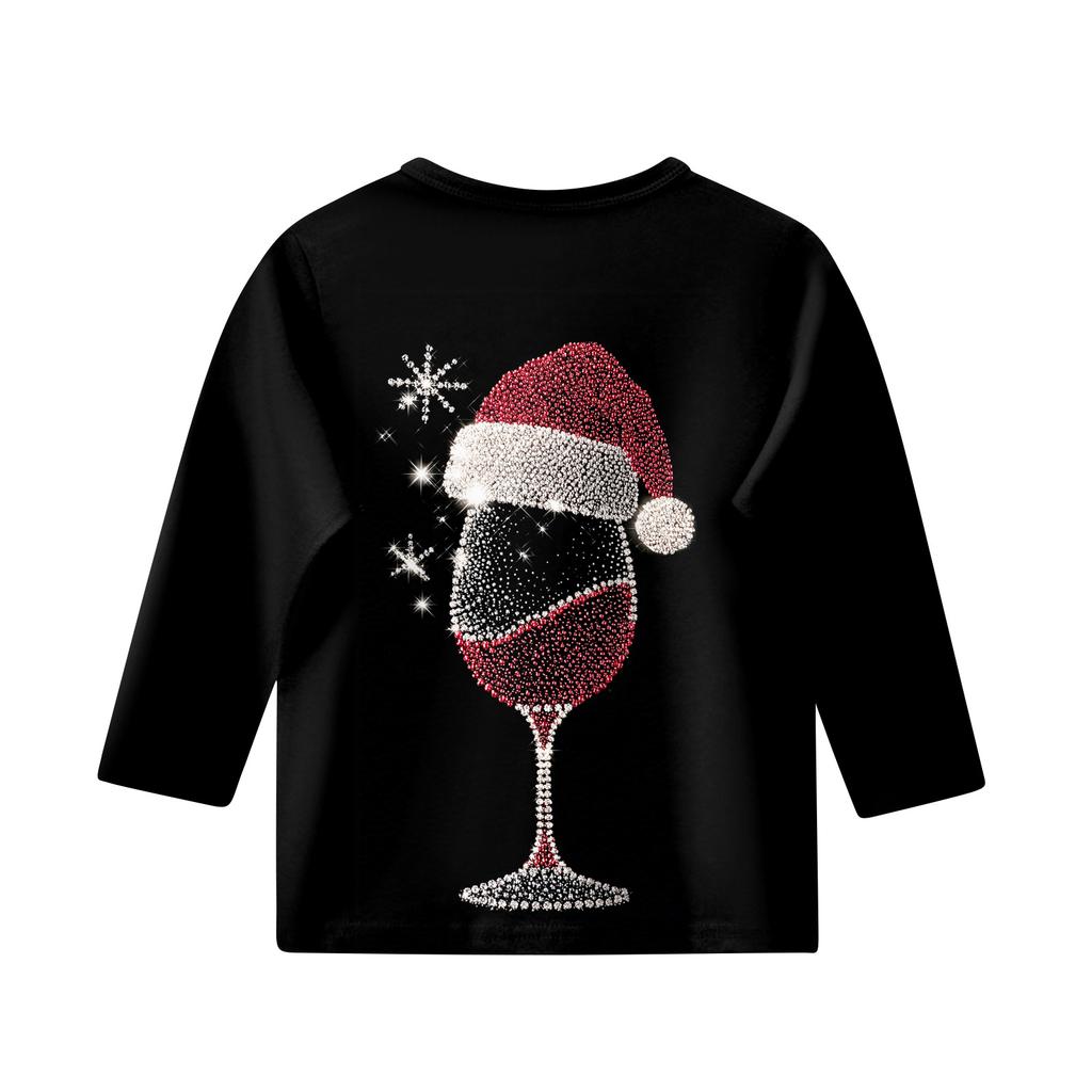 Рождественские топы с принтом для девочек-подростков 5-16 лет, футболки с круглым вырезом и рукавами 3/4, модные топы, нарядные футболки