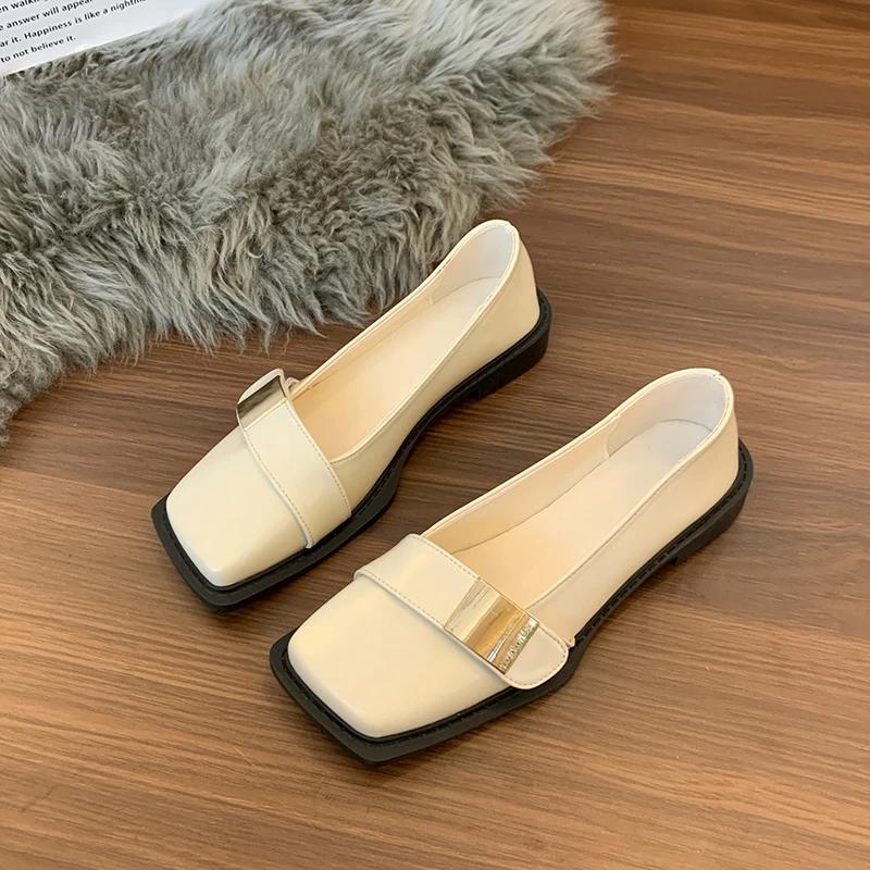 Ретро-стиль квадратный носок женские туфли Мэри Джейн модные неглубокие туфли без застежек весна осень женские элегантные балетки