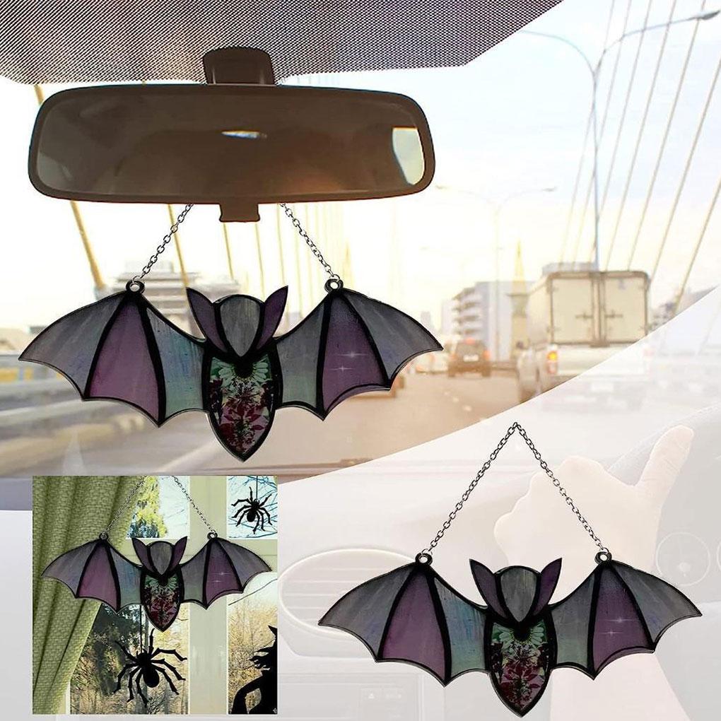 Halloween Bat Stained Glass Suncatcher - Indoor And Outdoor Bat Decor Hanging Practical Durable