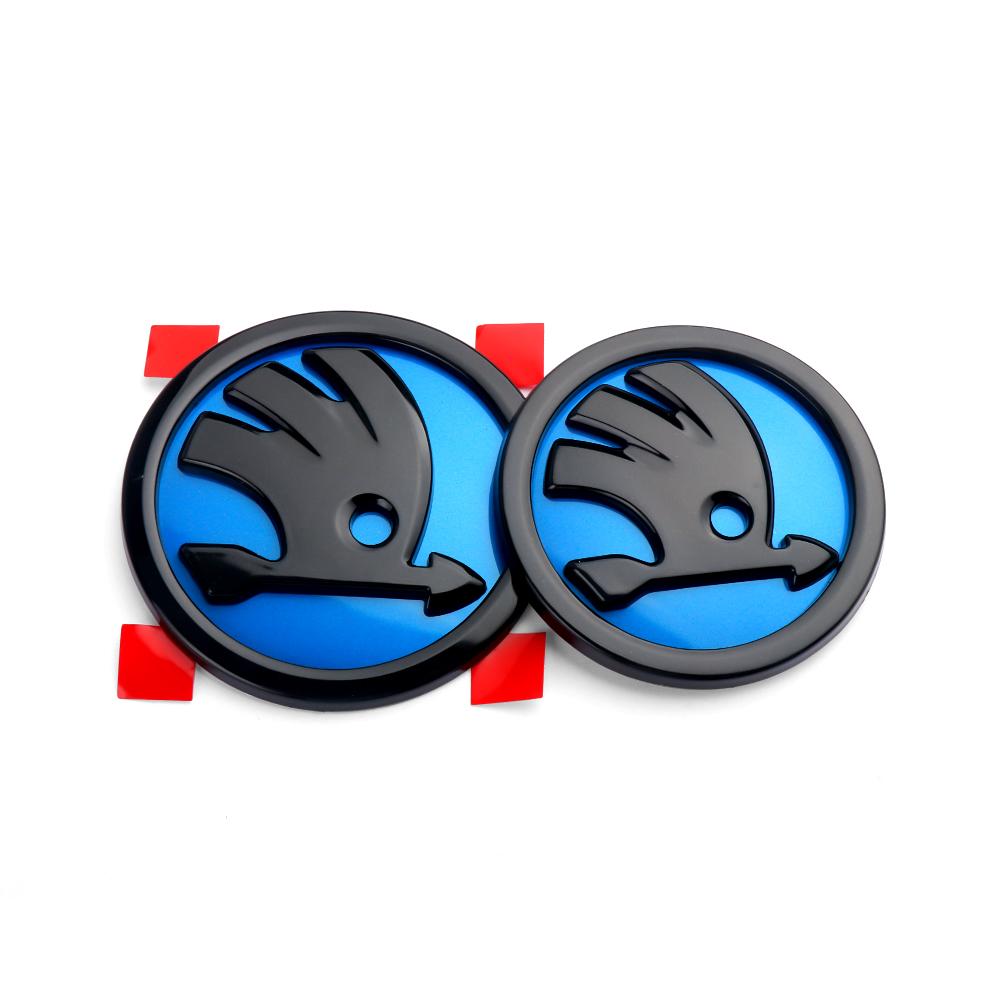 AEQ1 2pcs Car Front Hood Badge Rear Trunk Emblem Replacement Sticker For Skoda S Octavia 2 3 Kodiaq Fabia Karoq Superb 3 Scala VRS A5