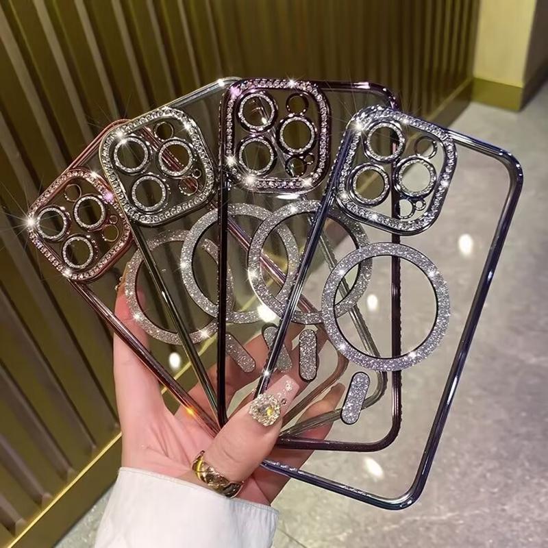 Роскошный блестящий прозрачный чехол Magsafe с беспроводной зарядкой для IPhone 14 13 12 11 Pro Max 14 Plus с магнитным бампером и защитной крышкой для линз с бриллиантами