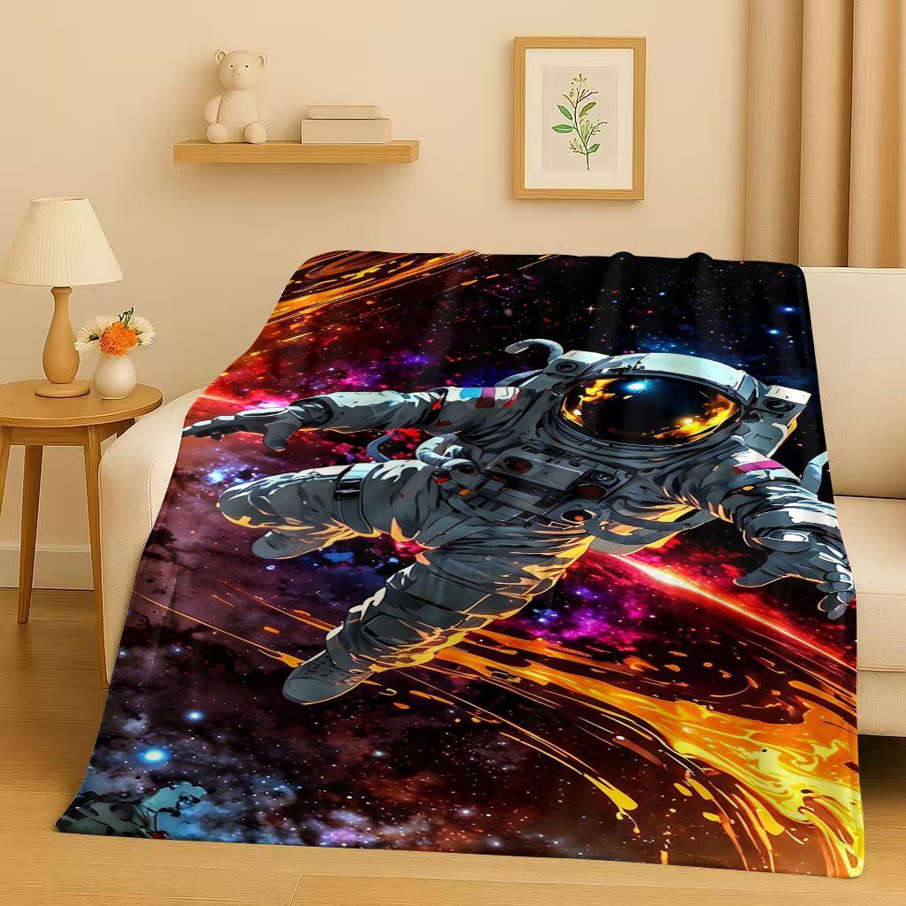 New Cartoon Astronaut Spaceman Planet Flannel Blanket,Ultra Soft Plush Throw for Home Bedroom Bed Sofa Cover Kid Christmas Gift