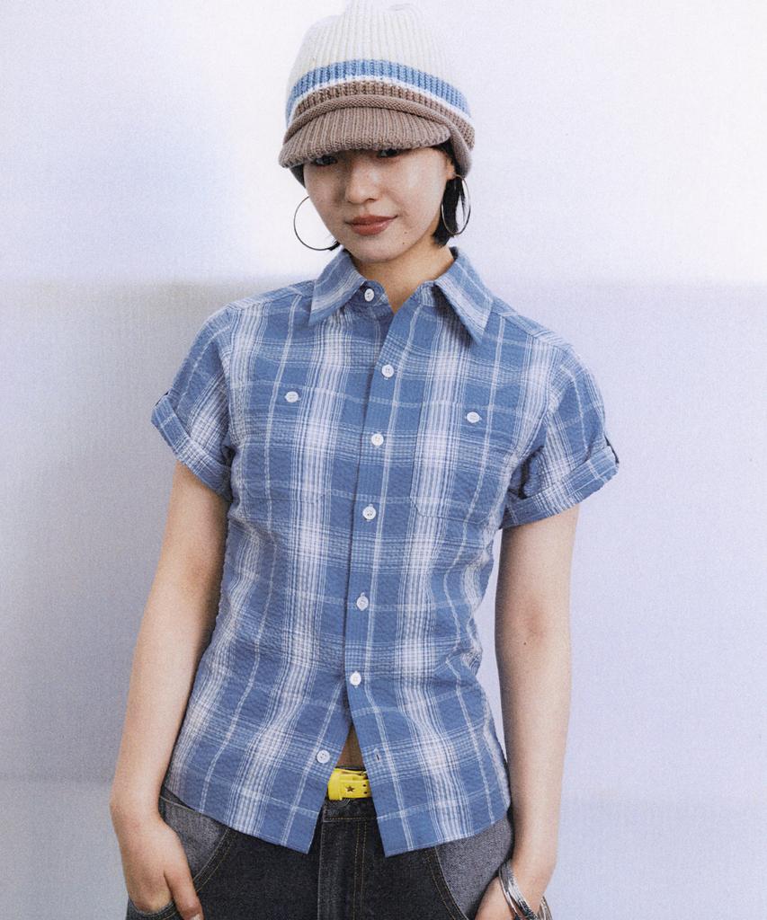 SPORT CHAMBER Sc Square Check Roll-Up Shirt (Blue)