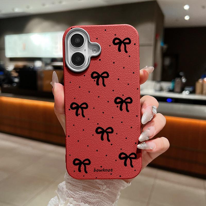 Чехол для телефона с текстурой кожи и бантом для iPhone 16 Pro 15 14 Plus 13 12 Pro Max 11, противоударный, мягкий, из ТПУ, тонкий, матовый чехол
