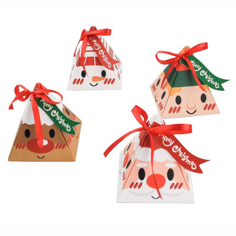 24pcs  New Design Hotly Sold Small Christmas Triangle Paper Candy Gift Packing Box With Tag And Ribbon