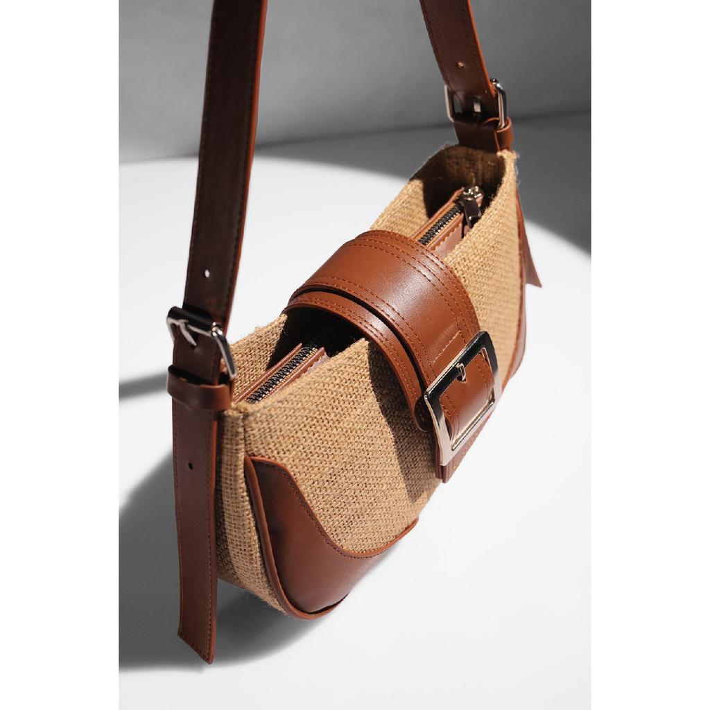 Black Linen Buckle Hand And Shoulder Bag