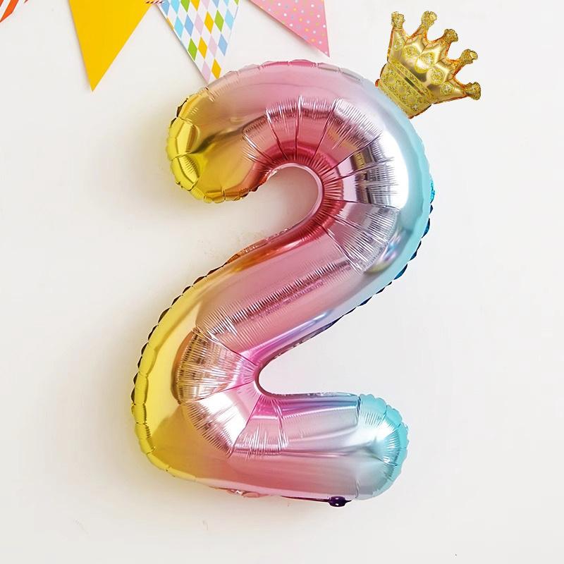 32 Inch Gradual Change Digital Rainbow Crown Aluminum Film Balloon, Children Boys And Girls Baby Birthday Party Background