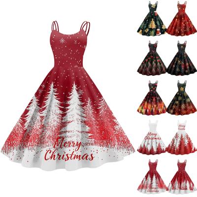Женское модное рождественское принтованное сексуальное коктейльное платье без бретелек в готическом стиле в стиле панк, винтажное платье.
