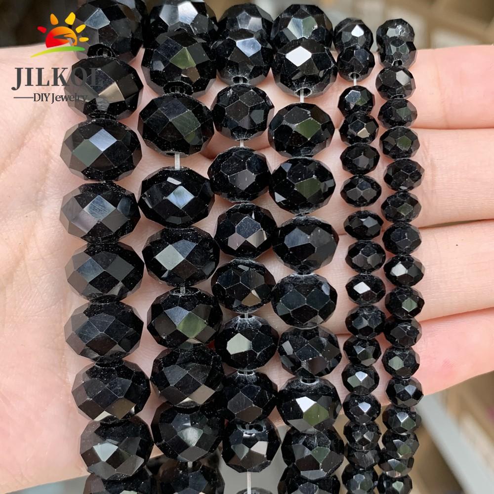 Граненые черные стеклянные хрустальные бусины-рондель, свободные разделительные бусины для изготовления ювелирных изделий своими руками, браслет, ожерелье, 15 дюймов, нить 4/6/8/10/12 мм