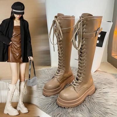 Модные длинные сапоги женские зимние 2024 черные челси готические Y2k белые кожаные осенние туфли до колена для женщин высокое качество тенденция