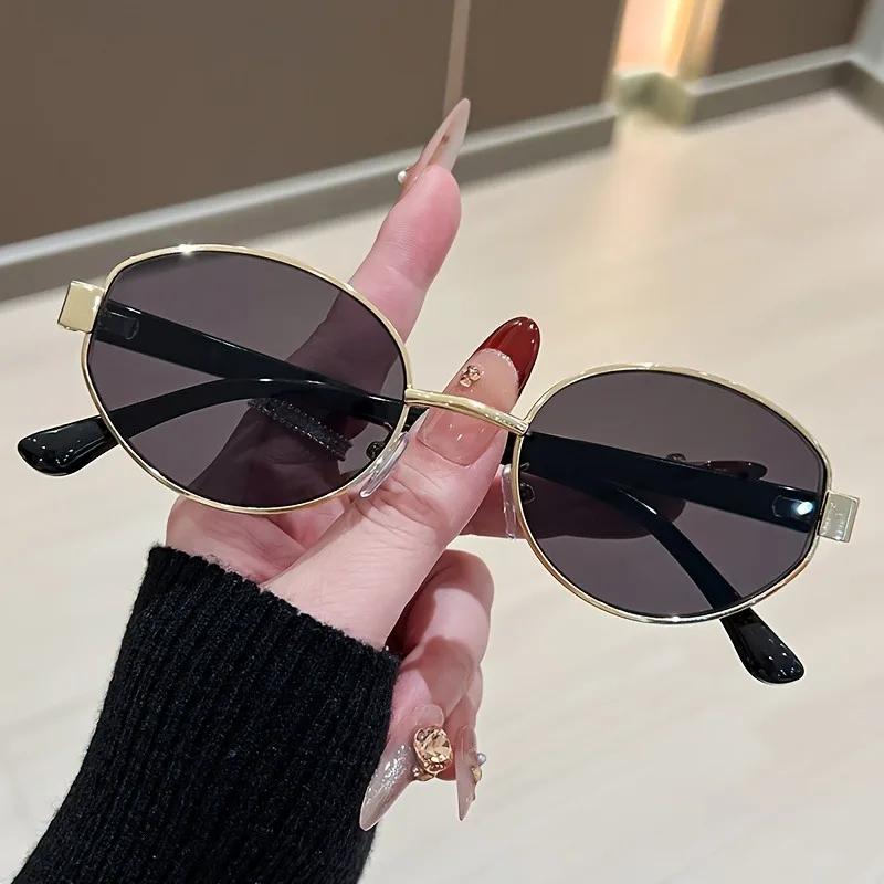 6 Pcs Retro Oval Cat-Eye Fashion Glasses with Golden Metal Frame - Fashion Unisex Decorative Eyewear for Daily Wear & Parties