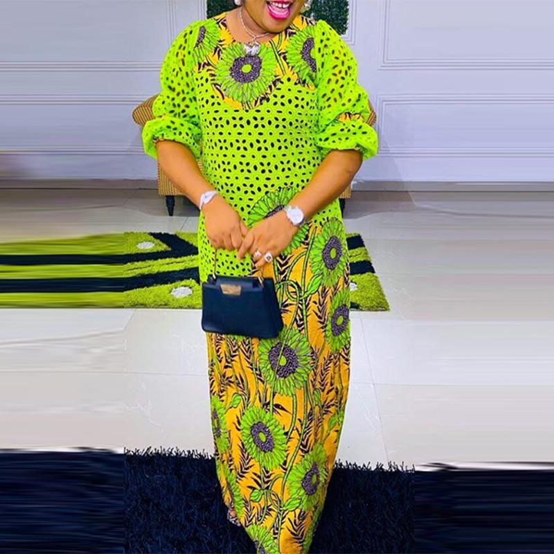 Женские платья большого размера с круглым вырезом и длинным рукавом с оборками и принтом