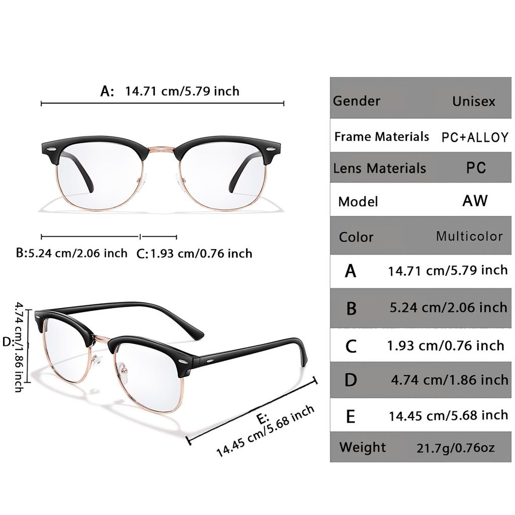 1Pair/3Pairs/6Pairs Photochromic Reading Glasses Metal Half Frame Anti-Blue Eyewear For Surf The Internet Elderly Business Men