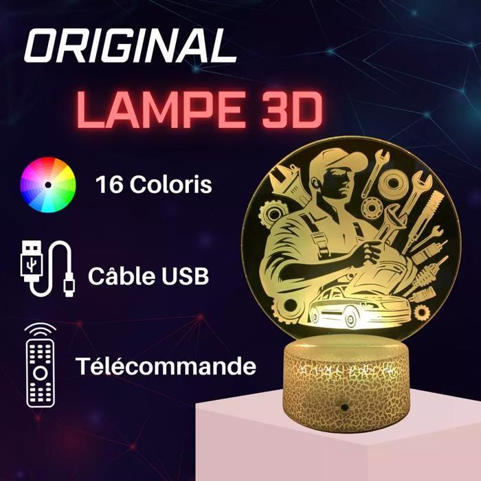 Lampe de Chevet 3D - Mécanicien - LED - Multicolore - Tactile - Rechargeable USB