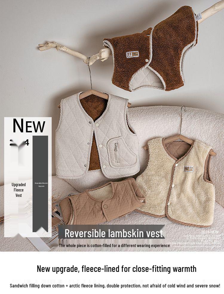 Детский жилет без рукавов из овечьей шерсти на флисовой подкладке для весны и осени - Унисекс