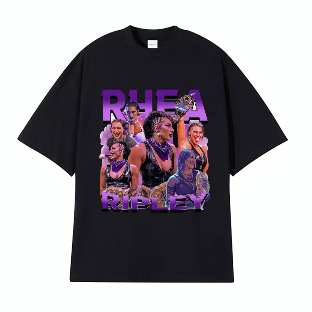 Rhea Ripley Action Figure 90s Vintage Graphic T Shirt Men Womens Oversized Hip Hop High Street Hot Sale Casual Cotton Tshirts