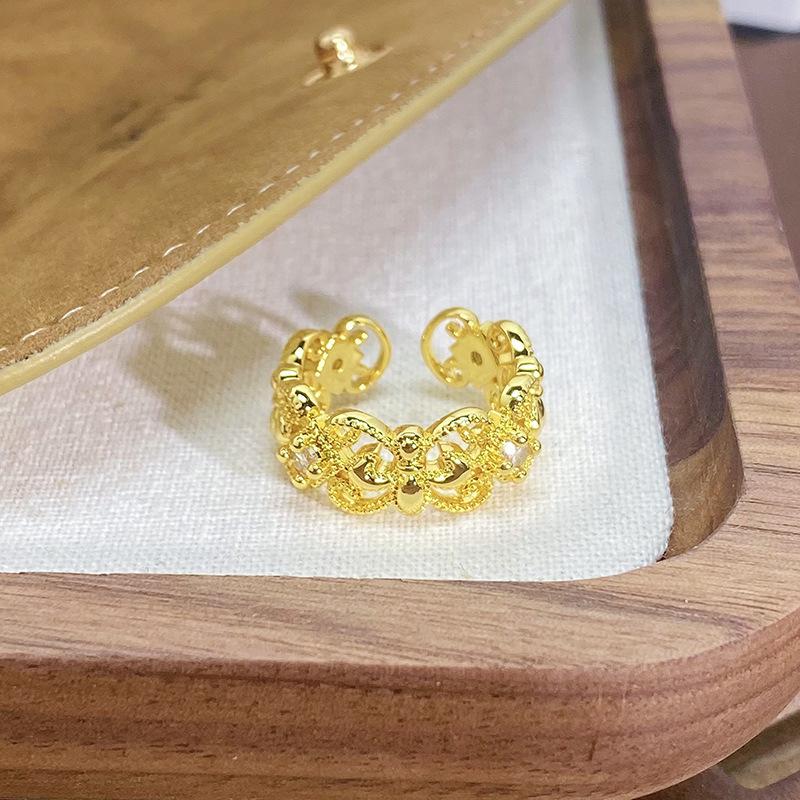 [Jewelry Collection] Retro Personality Medieval Iris Cross Open Ring Light Luxury High-End Ring Woman