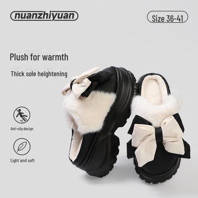 Женские хлопковые тапочки на толстой подошве: Зимняя теплая, плюс бархат, увеличивающая рост, для ношения в помещении и на открытом воздухе