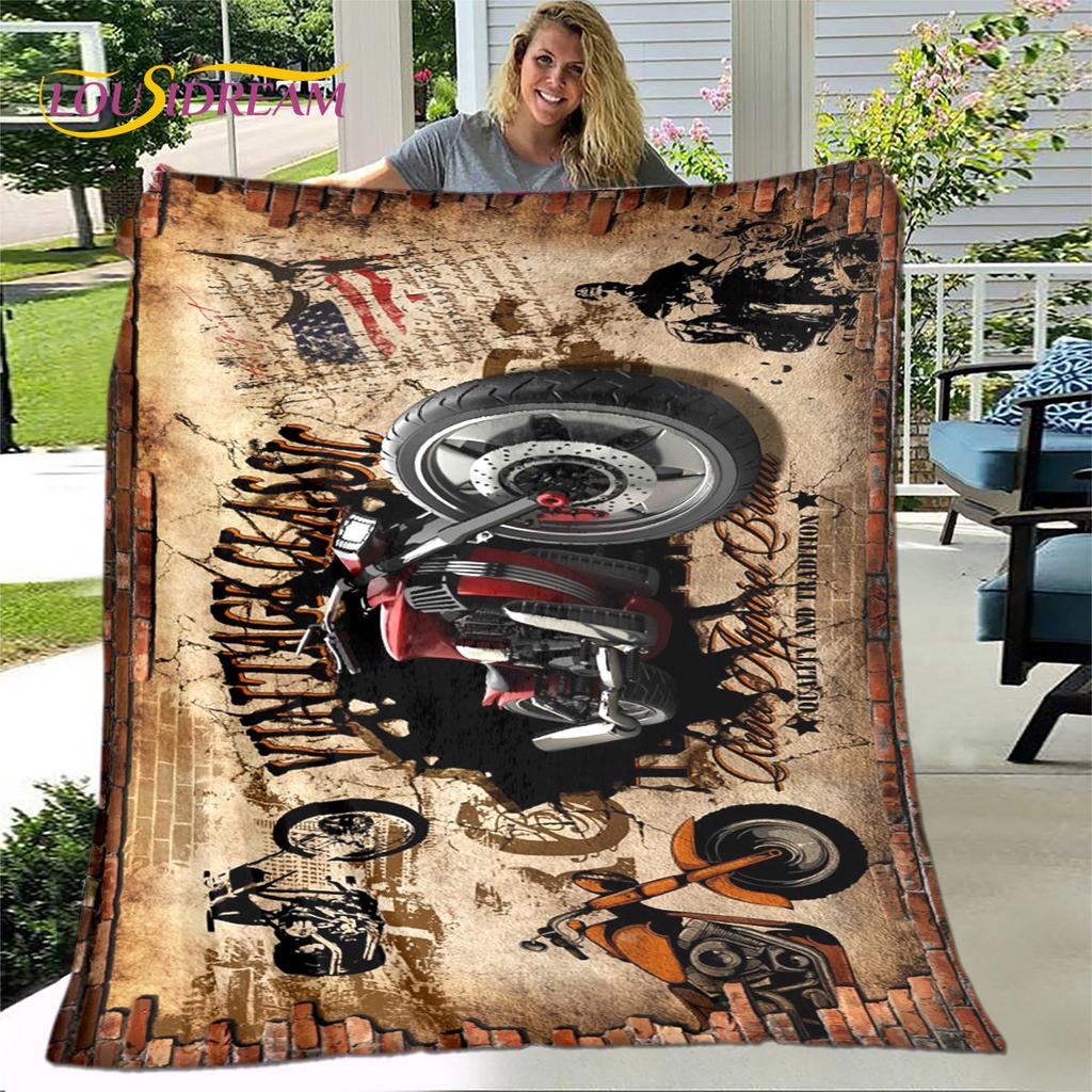 3D Retro Vintage Motorcycle Soft Plush Blanket,Flannel Blanket Throw Blanket for Living Room Bedroom Bed Sofa Picnic Cover Gift
