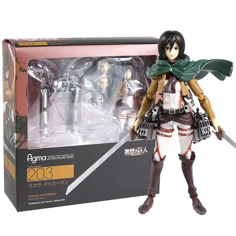 Figma 207 Eren Jaeger 203 Mikasa Ackerman 213 Levi Action PVC Figure Model Ornament Toy Collection Gift
