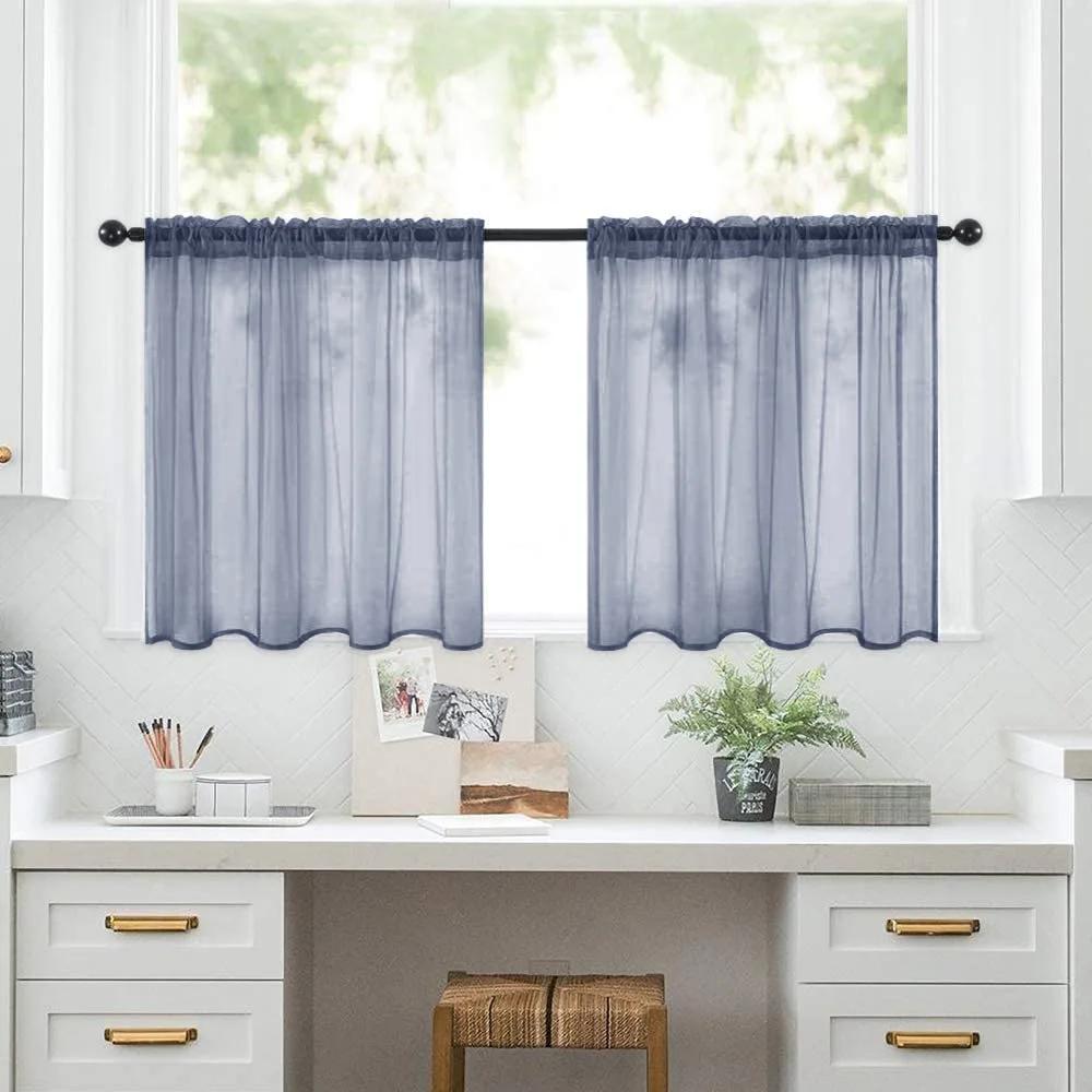 2pcs Sheer Kitchen Short Curtains Rod Pocket Room Divider Semi-Blackout Window Valances for Bathroom Bedroom Rideaux Chambre