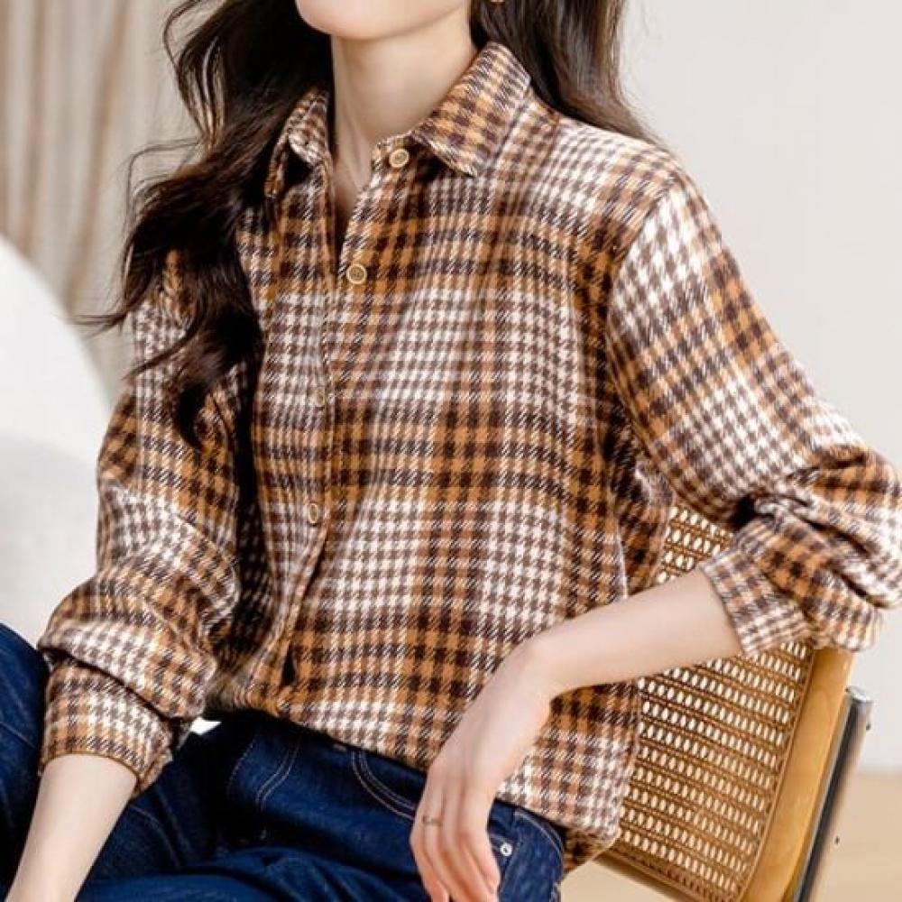 Navava Women Retro Check Long Sleeve Shirt Nb2984