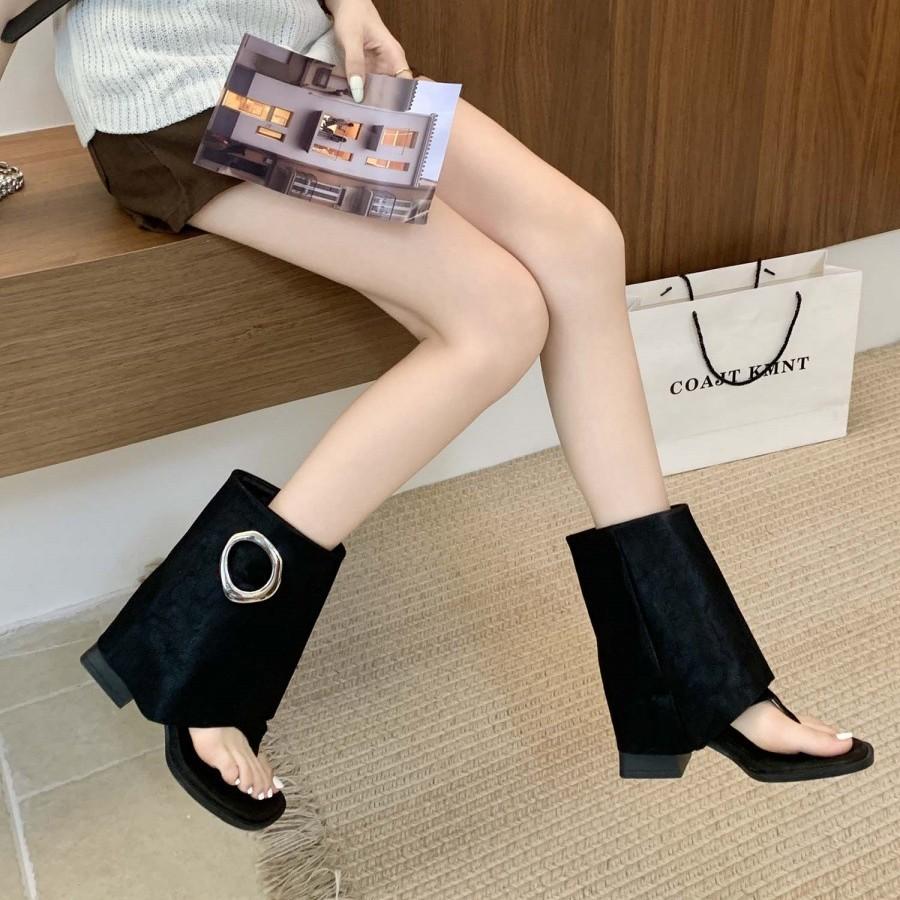 Thick High-heeled Cool Boots Women's Summer 2025 New Small Toe Retro Trousers Short Boots Niche Roman Sandals