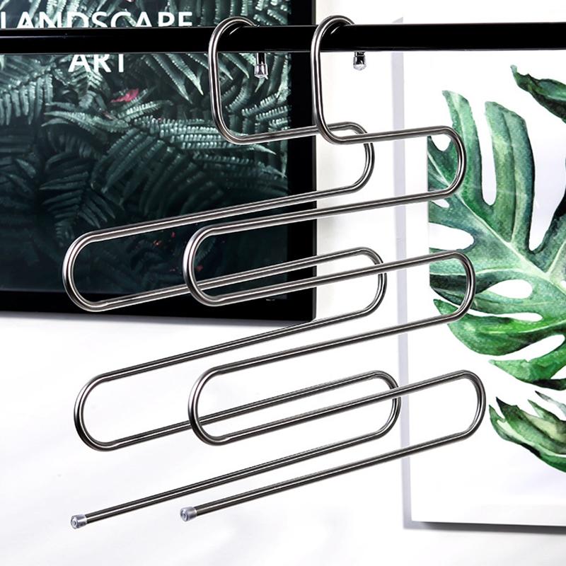 Многофункциональная вешалка для брюк из нержавеющей стали 5 слоев Хранение брюк Вешалка для одежды S-образная Нескользящая Сушилка Органайзер для ванной