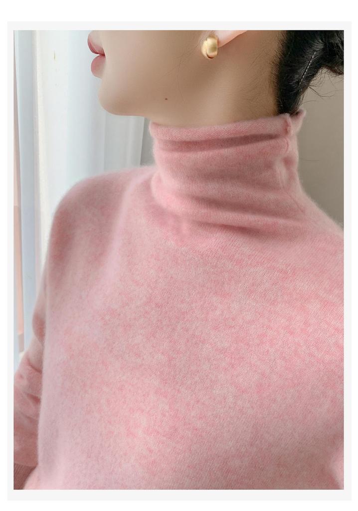 2025 A/W Women's Cashmere High Neck Loose Knit Sweater with Rolled Hem