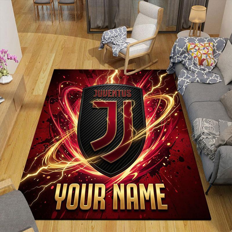 Custom Name Juventus Flannel Pattern Square Carpet,Area Rug,Carpet Rug for Living Room Bedroom Sofa Playroom Decor,Non-slip Floor Mat