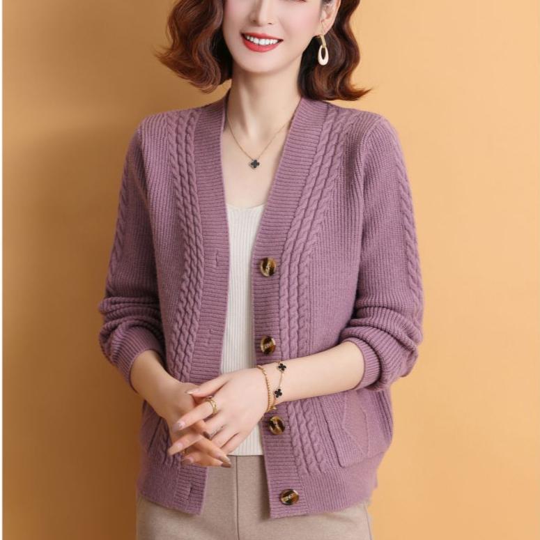 Женский вязаный кардиган, свитер, куртка, весна-осень, короткий однотонный трикотажный кардиган с V-образным вырезом