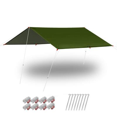 FIELDOOR Прямоугольный тент, 435 x 500 см (хаки), Включает сумку для переноски, веревку, колышки и алюминиевую фурнитуру, для 4-6 человек, защита от УФ-лучей, серебряное покрытие
