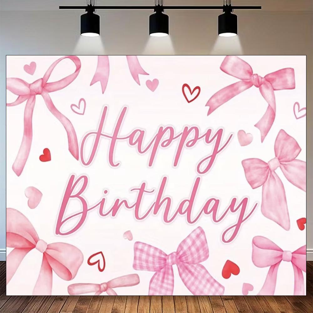 Pink Bow Tie Girls Background Birthday Party Decoration Balloon Flowers Diamond Backdrop Supplies Kids Baby Photo Props Gifts