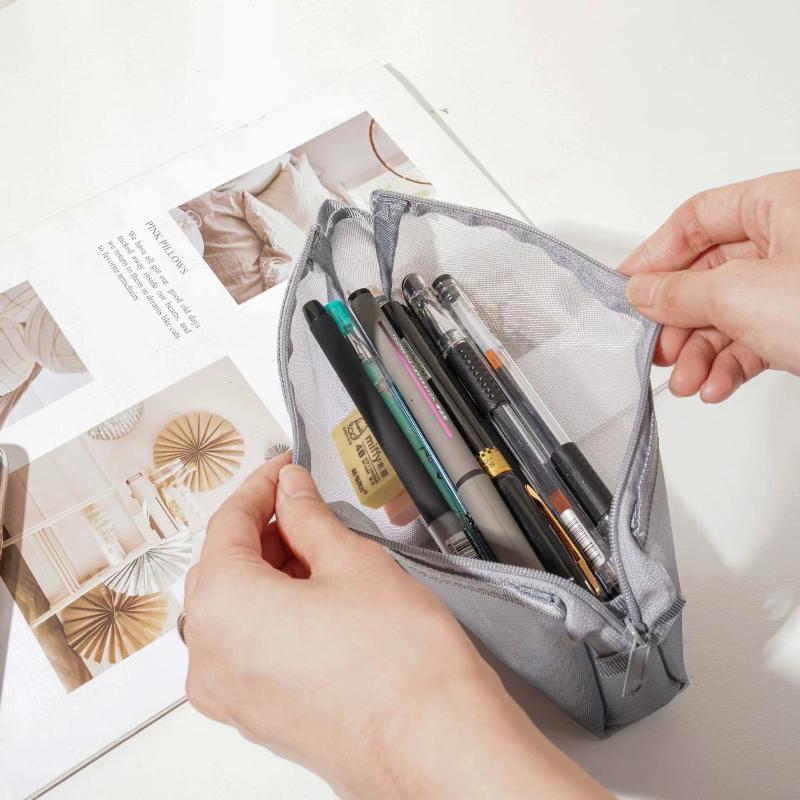 Сетчатый пенал прозрачный чехол для ручек милый простой эстетичный органайзер для сумки офисные школьные принадлежности для студенческой канцелярии