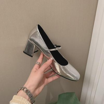 Лето 2023 года Туфли Mary Jane Silver High Heels - Женские черно-белые кожаные туфли