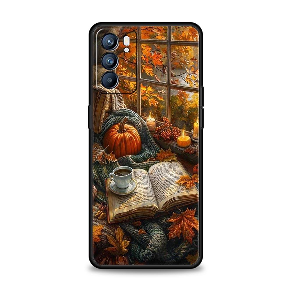 Pumpkin Autumn Leaves Coffee Phone Case For Oppo Reno 13 12 11 10 7 F Find X5 X6 A98 A80 A79 A78 A57 A54 A31 A17 Pro 5G Soft TPU