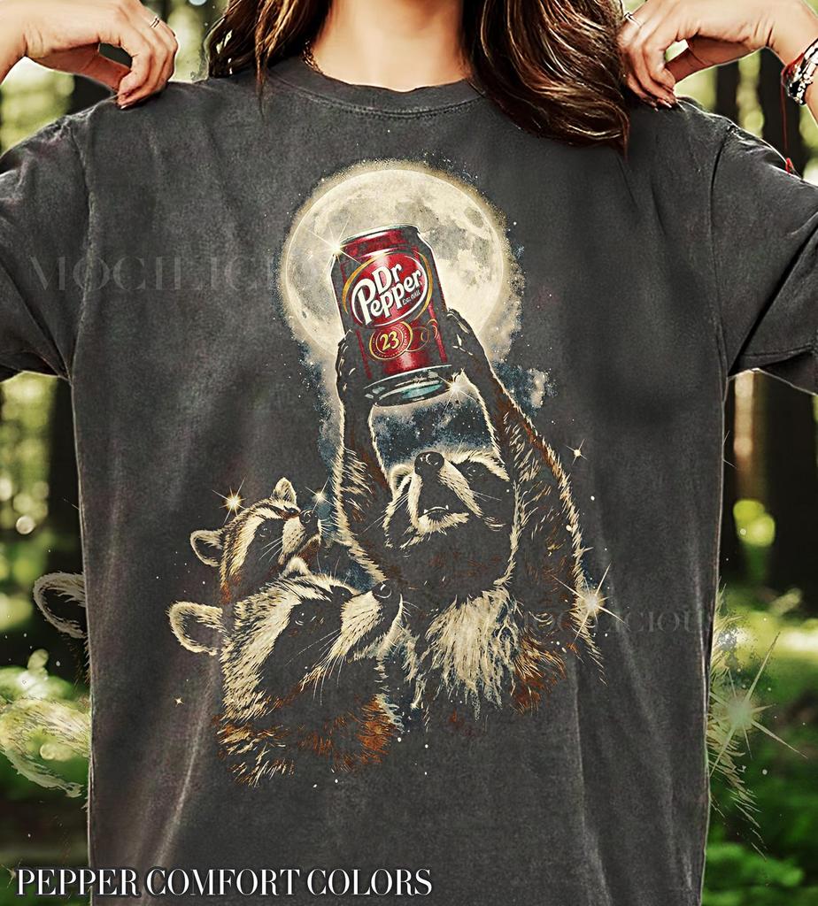 Vintage Dr Pepper Raccoons 90s Graphic Comfort Colors® Tshirt, Funny Trash Panda Moon Retro Tee, Y2k Streetwear, Soda Animal Lover Gift