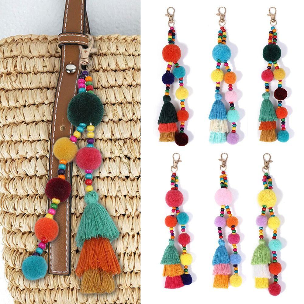 Fluffy Fashion Jewelry Womens Keychain Keyring Bag Pendant Pompom Ball Pendant