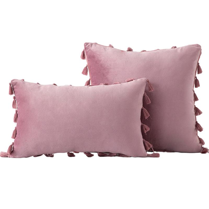 Упаковка из 2 осенних бархатных мягких однотонных декоративных наволочек с кисточками и бахромой в стиле бохо, чехол для дивана-кровати 18 x 18 дюймов