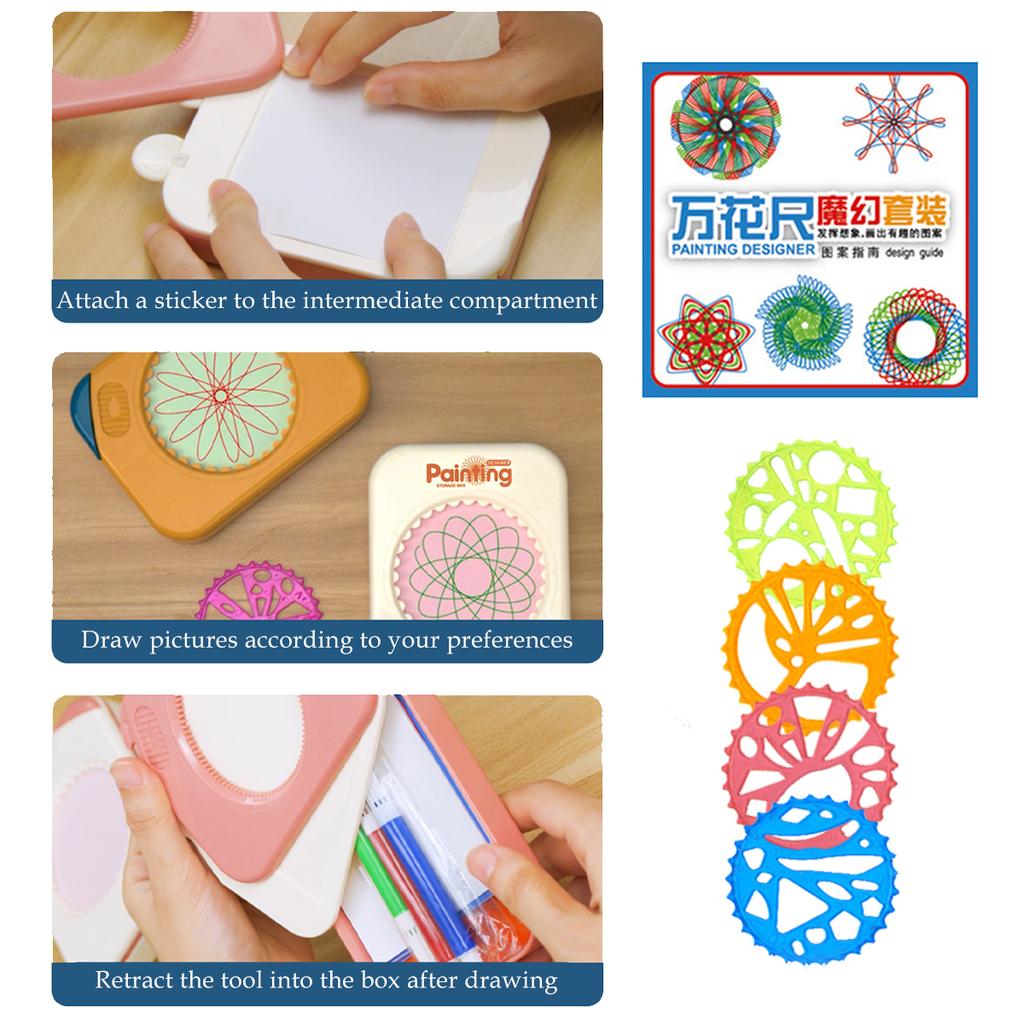 Набор для рисования Спирограф, Забавные формы Классический дизайн с шестеренками Игрушки для рисования Розовый и голубой Для детей 8+ Некоторые детали отправляются случайным образом