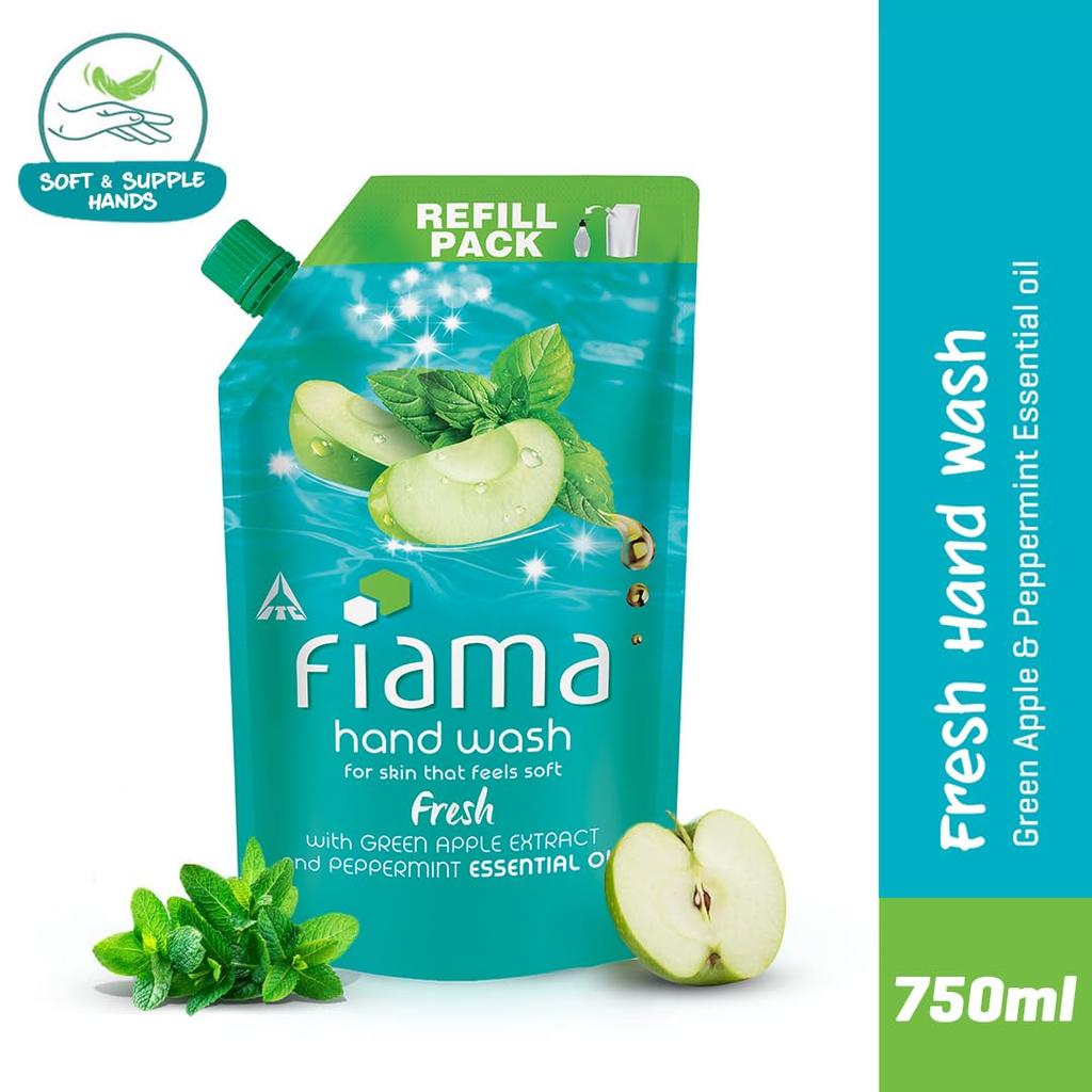 Fiama Fresh Hand Wash 750 Ml Refill Pack Soft Supple Hands Peppermint Green Apple Fragrant Handwash